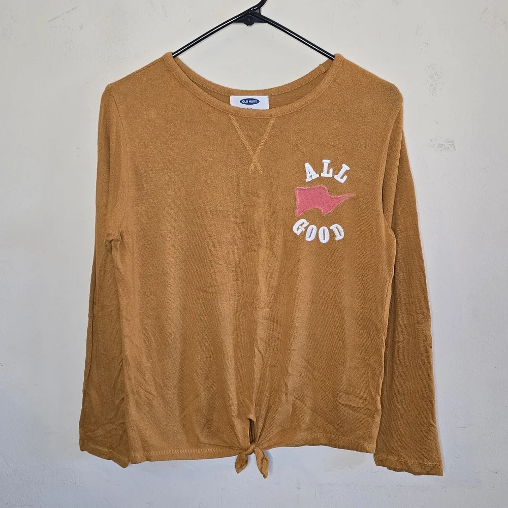 Old Navy Long Sleeve Graphic Tie Front Tee Girls Size XL Pumpkin Spice Cropped